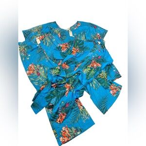 Soma 3 Piece PJ Set Size Medium Glamour Foliage Blue Sea NWT